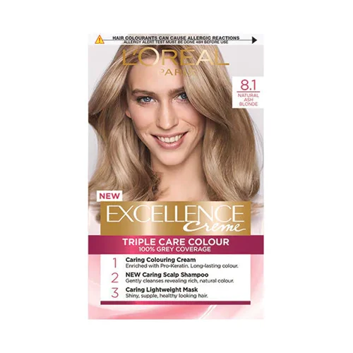 کیت رنگ مو لورآل مدل Excellence شماره 8.1 حجم 48 میلی لیتر - بلوند دودی روشن